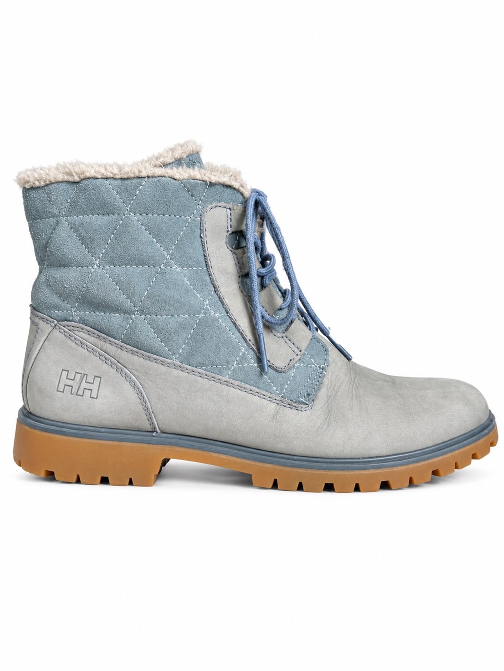 Helly Hansen Quilted Faux Fur Lace Up Winter Boots Gray Blue Size 9